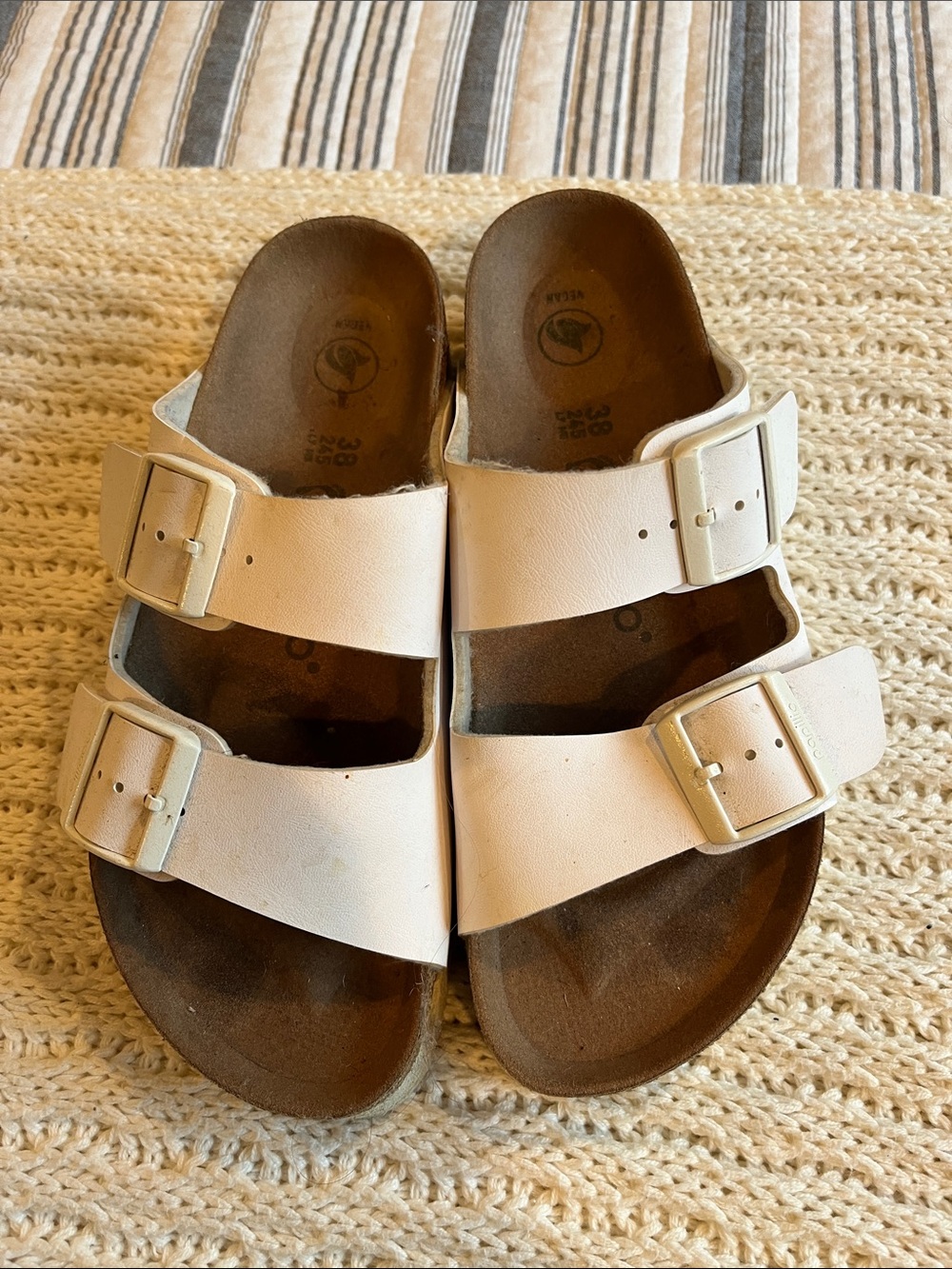 Papillio White Double-Buckle Slide Sandals